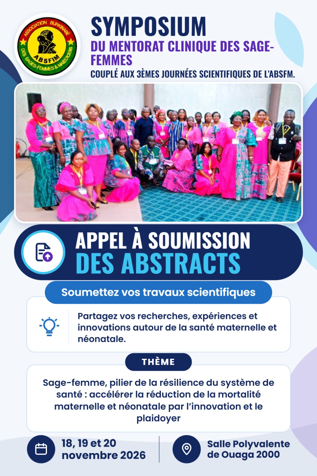 Formulaire de depot des Abstacts _ Symposium du mentorat clinique des sage-femmes couplé aux 3emes journées scientifiques de l’ABSFM 2026
